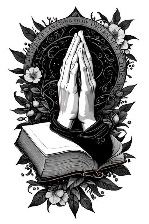 serenity prayer hands and bible tattoo design idea