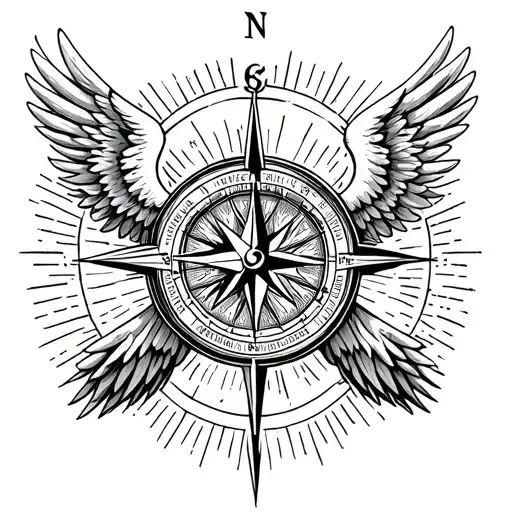 moral compass with angel and demon wings spread wide tattoo design idea