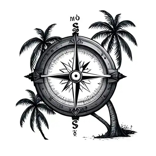 Palm Tree Compass tattoo design idea