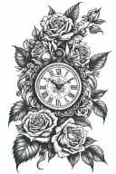Lion and rose and clock tattoo design idea