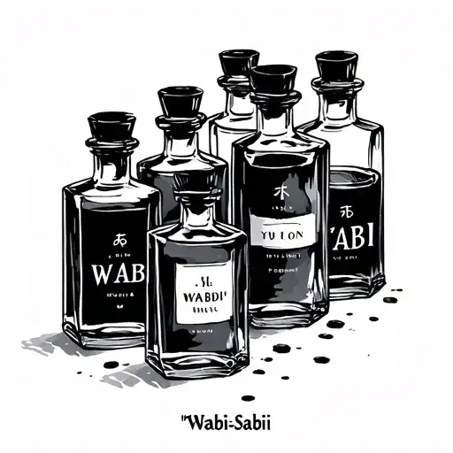 "Wabi-Sabi" Vector Retro Black Ink bottles tattoo design idea