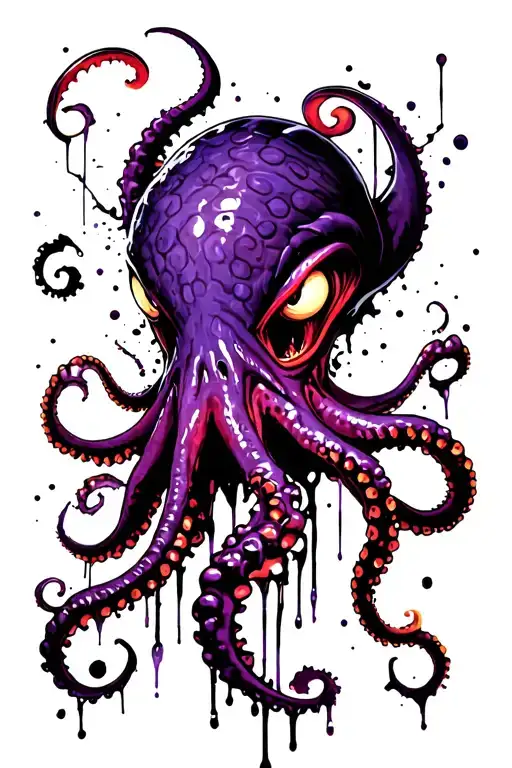 Angry purple Kraken Squid with long tentacles dangling low tattoo design idea