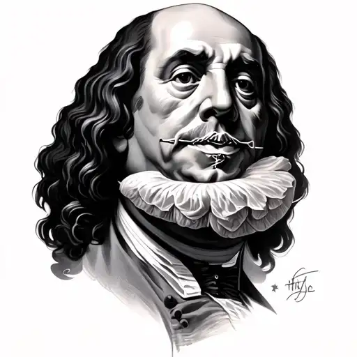 Benjamin Franklin head with stitched lips tattoo design idea