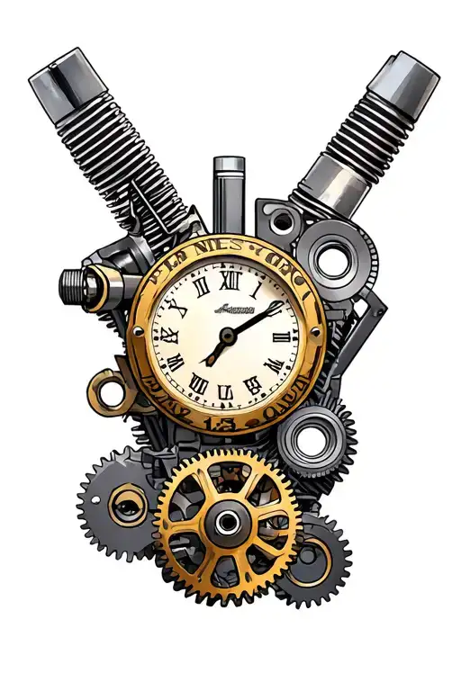 Mark 23.04.2009, Leonardo 14.08.2023 Clocks, gears,  Harley Davidson evo engine, Harley Davidson motorcycle parts tattoo design idea