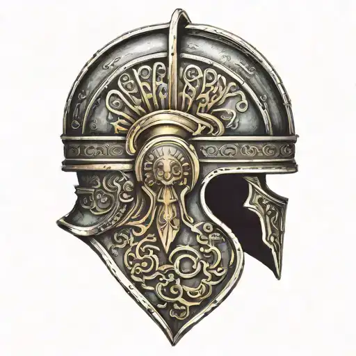 Ancient Roman helmet adorned tattoo design idea