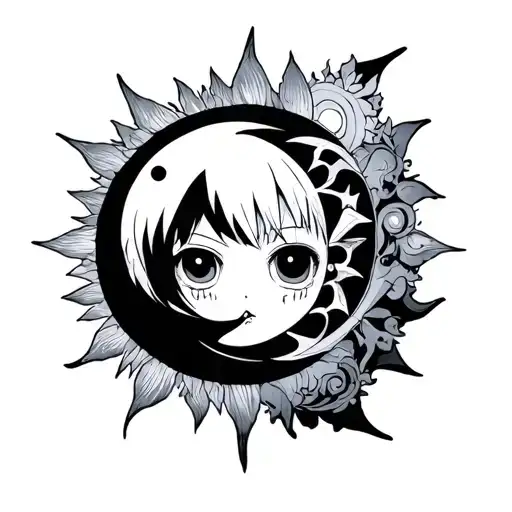 new school soul eater sun and moon tattoo design idea