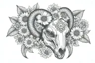 female ram skull with daisies and diamond gems tattoo design idea