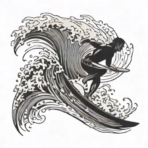 surfer trapped in waves tattoo design idea
