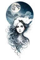 full moon with female portrait below tattoo design idea