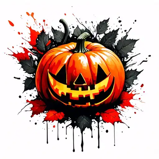 orange pumpkin with leaves tattoo design idea