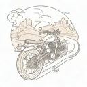Description: Central Element: A detailed motorcycle, symbolizing the adventurous spirit. Background: A desert landscape tattoo design idea