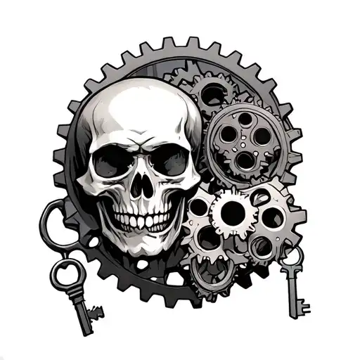 cogs and gears with skulls locks and keys tattoo design idea