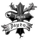 cross with a scroll around it that says Jayden  tattoo design idea