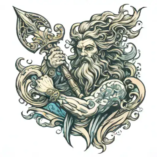 Poseidon holding a trident tattoo design idea