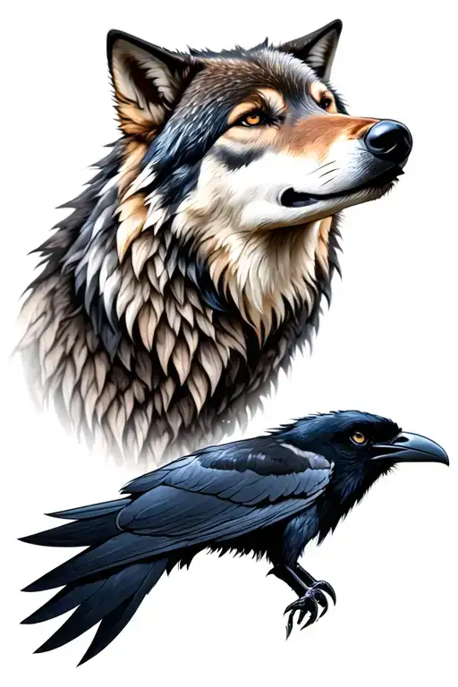 wolf and crow tattoo design idea