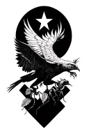 a phoenix flying under a philant star brings a leaf of lorium in its beak to a single ant tattoo design idea