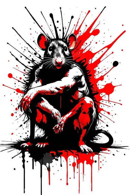 rat king sitting tattoo design idea