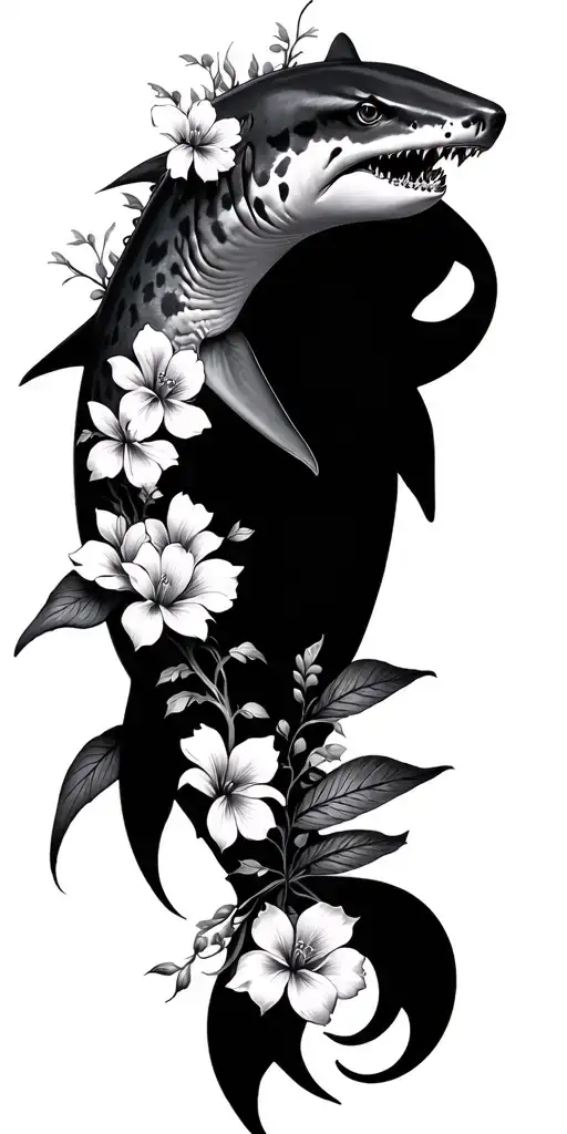 I would like to keep it elegant and pretty. I would like it to incorporate sharks, stingrays, vines & flowers, leapord tattoo design idea