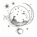 A mystical underwater scene featuring animals from the ocean surrounded by sun, moon, and stars in black and grey tones tattoo design idea