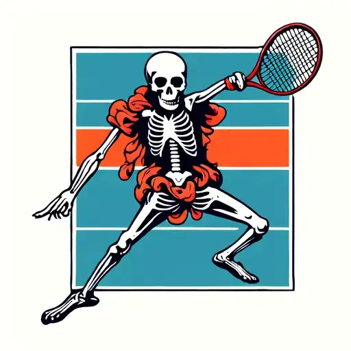 skeleton playing tennis tattoo design idea