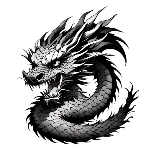 Ultra-detailed Japanese dragon with traditional scale textureRealistic shogun samurai armor and katanaZoro, Itachi, an tattoo design idea