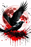 blood moon and flying crow tattoo design idea