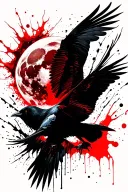 blood moon and flying crow tattoo design idea