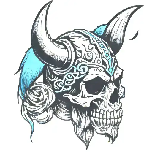 viking skull blue horns tattoo design idea