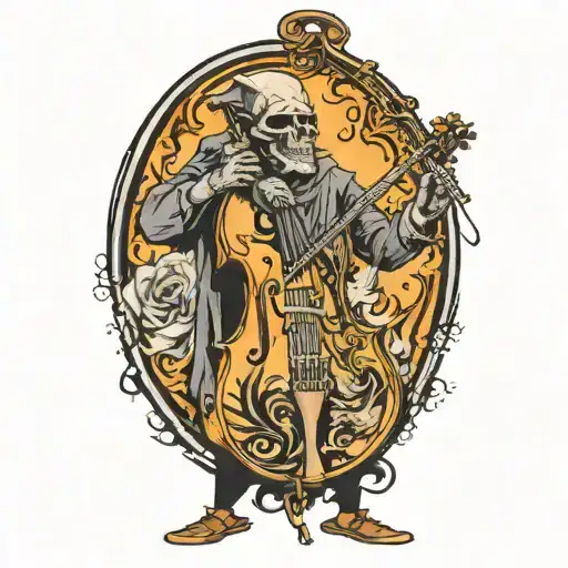 Death in a cloak playing an upright bass tattoo design idea