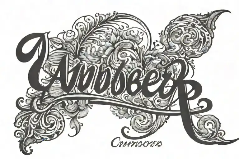 The name Amber in cursive above the eyebrow tattoo design idea