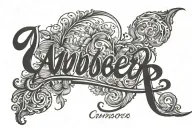 The name Amber in cursive above the eyebrow tattoo design idea