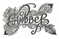 The name Amber in cursive above the eyebrow tattoo design idea