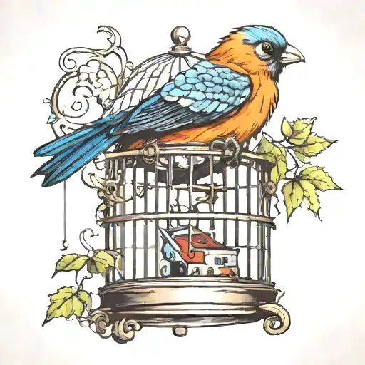 bird getting free from cage tattoo tattoo design idea