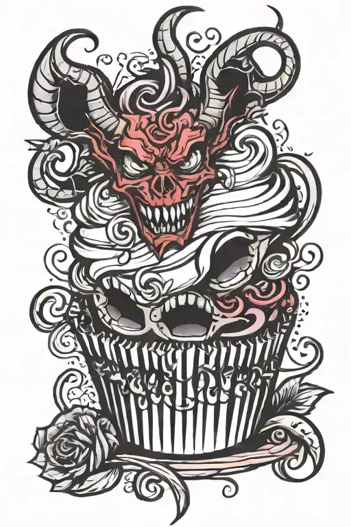 devilish cupcake tattoo design idea
