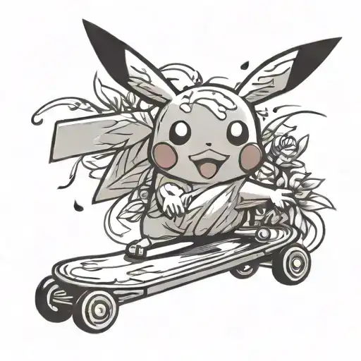 pikachu skateboarding gaming gardening tattoo design idea