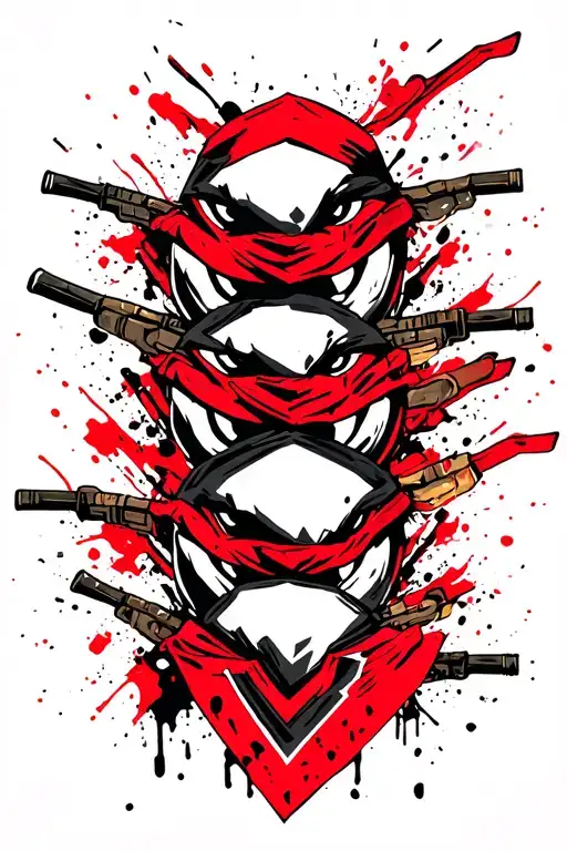 four teenage mutant ninja turtles geometric outline colored bandanas tattoo design idea