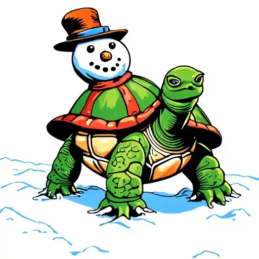 turtle building a snowman tattoo design idea