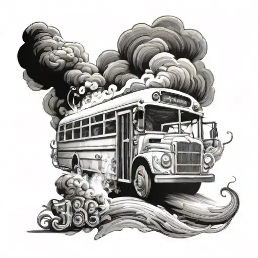 bus with the number 18 in the smoke at the background tattoo design tattoo design idea