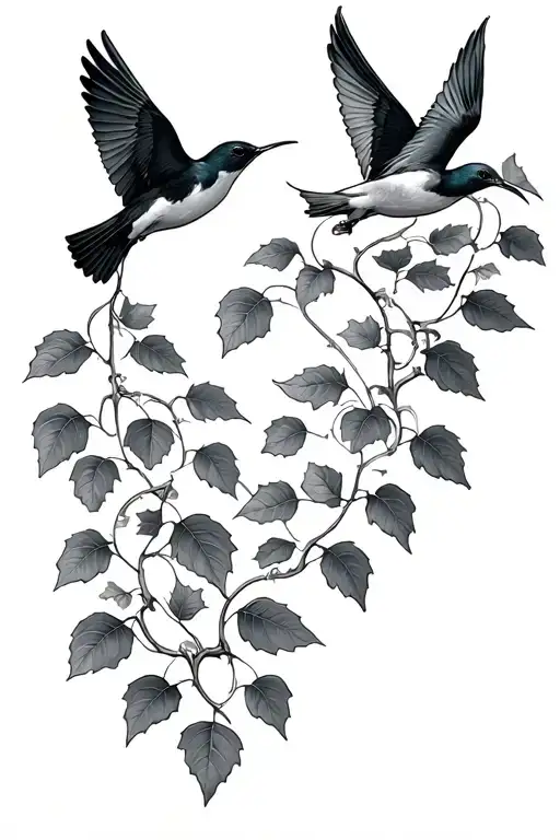 ivy leaves and swallows flying tattoo design idea