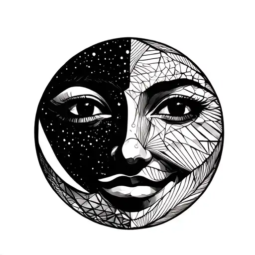 full moon with face that is happy and content tattoo design idea