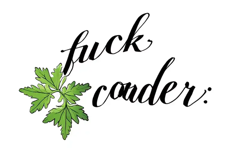 Comic coriander leaf, lettering "Fuck coriander" Line Art tattoo design idea