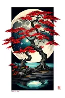 Japanese maple tree and moon tattoo design idea