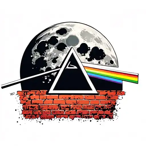 dark side of the moon with brick wall in the background pink floyd tattoo design idea