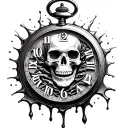 melting pocket watch, with the words memento mori and a skull design within the melting pocketwatch tattoo design idea