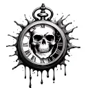 melting pocket watch, with the words memento mori and a skull design within the melting pocketwatch tattoo design idea