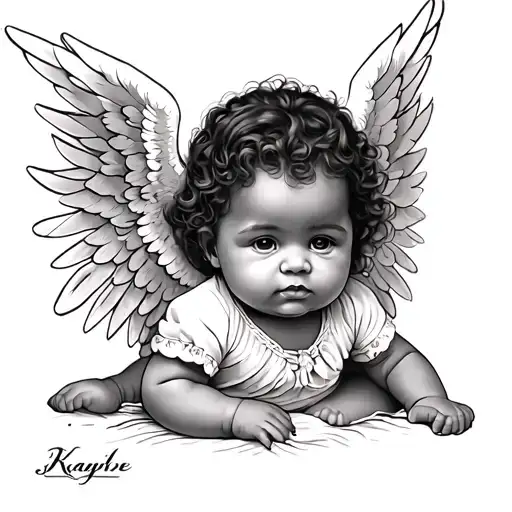 Black baby angel watching tattoo design idea