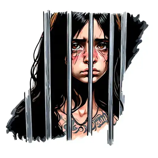 sad girl behind bars tattoo design idea