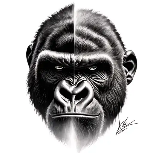 half gorilla face half spartan face tattoo design idea