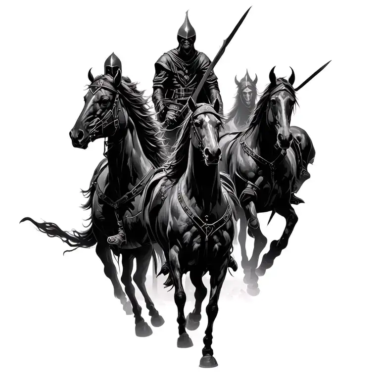four horsemen of the apocalypse on a rooftop as silouetts tattoo design idea