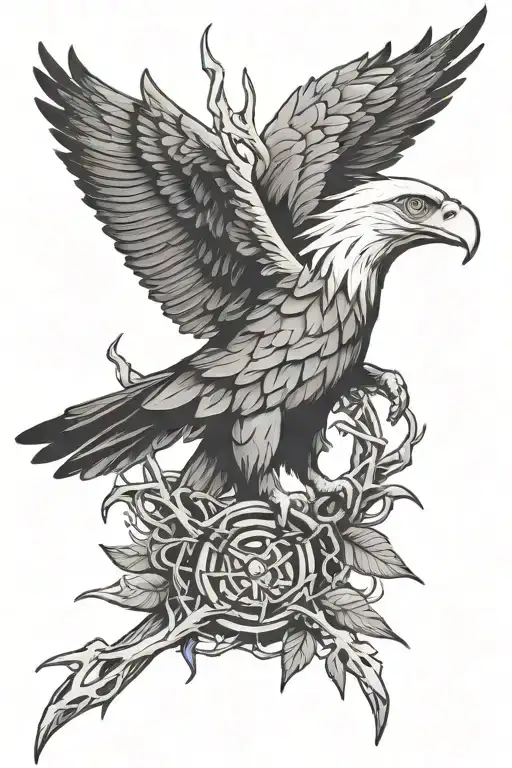 eagle holding a crown of thorns tattoo design idea